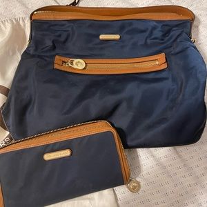 Michael Kors navy blue nylon tote with matching wallet